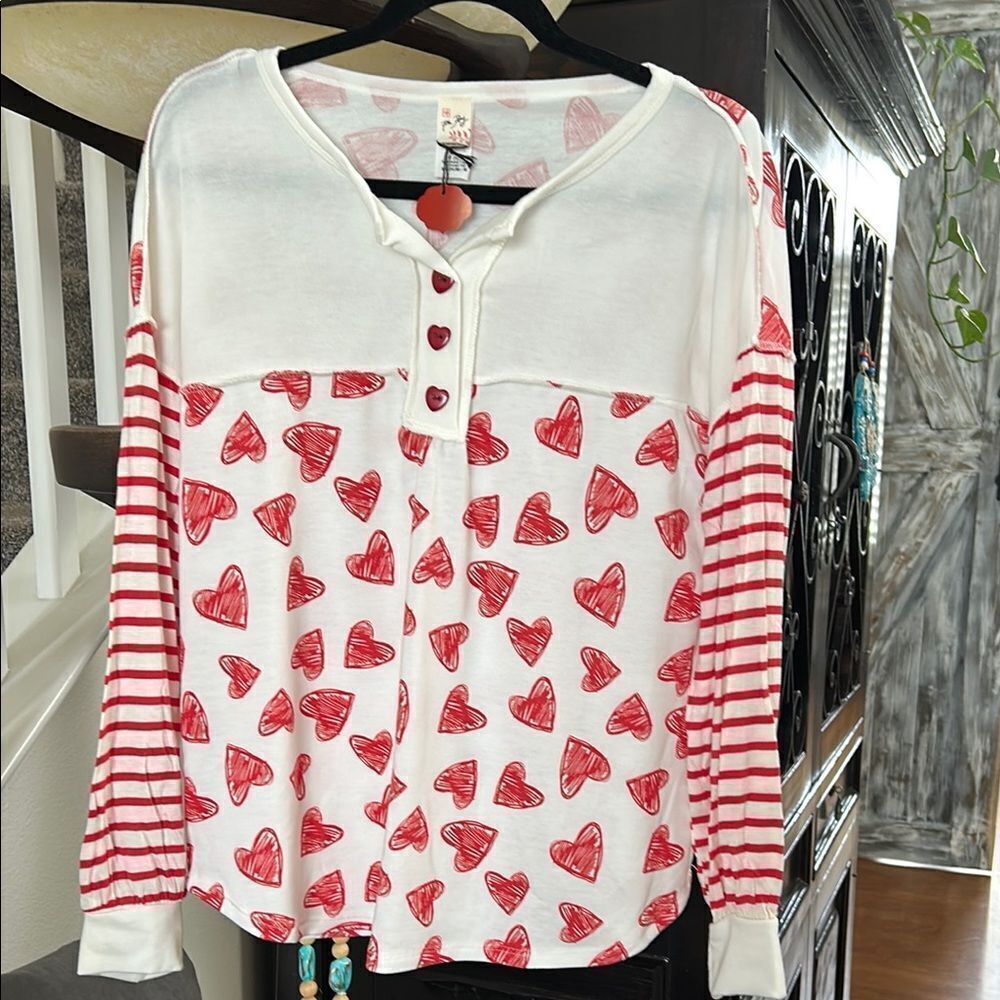 7th Ray Pink Heart Pattern Top